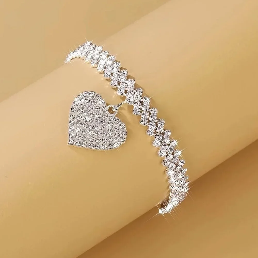 Love Heart Pendant Chain Anklet (Color: Silvery)